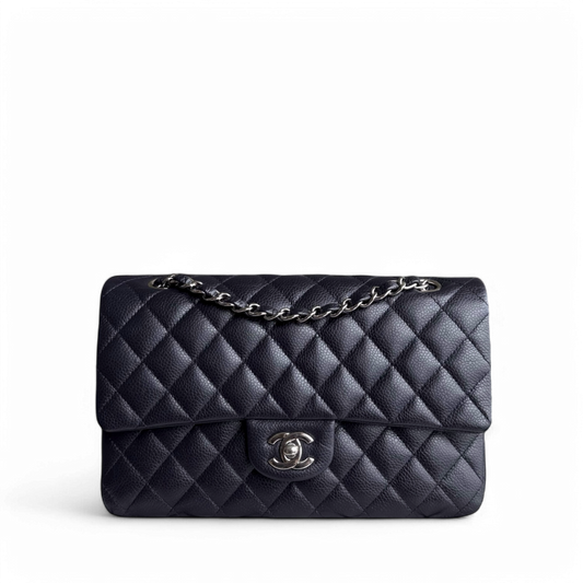 Chanel Classic Flap Medium - Caviar 25CM Quilted Dark Midnight Blue Silver Hardware Series 18