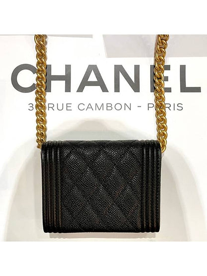 Boy Flap Chain Grained Calfskin Coin Case Gold Black Chanel