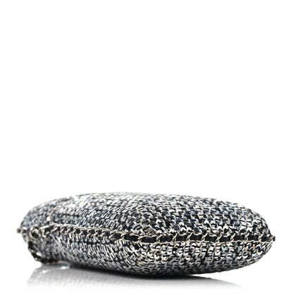 Tweed Sequin Chain Around Phone Holder Silver Black
