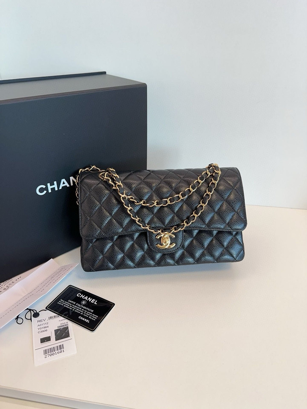 Chanel classic double flap CF bag Caviar leather black -year