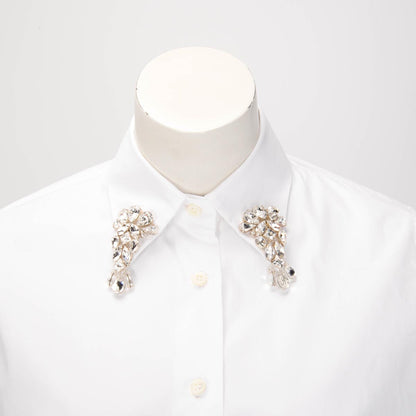 Prada White Cotton Crystal Embroidered Poplin Shirt IT 36