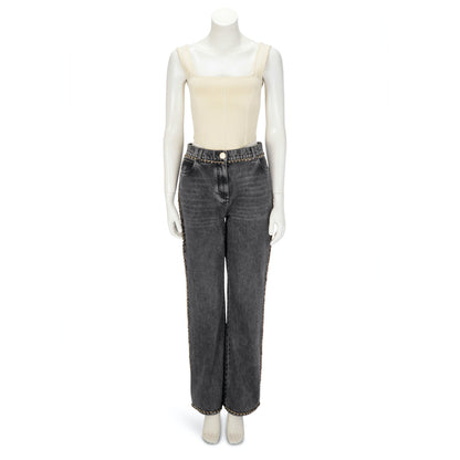Chanel Black Denim CC Chain Trim Jeans FR 42