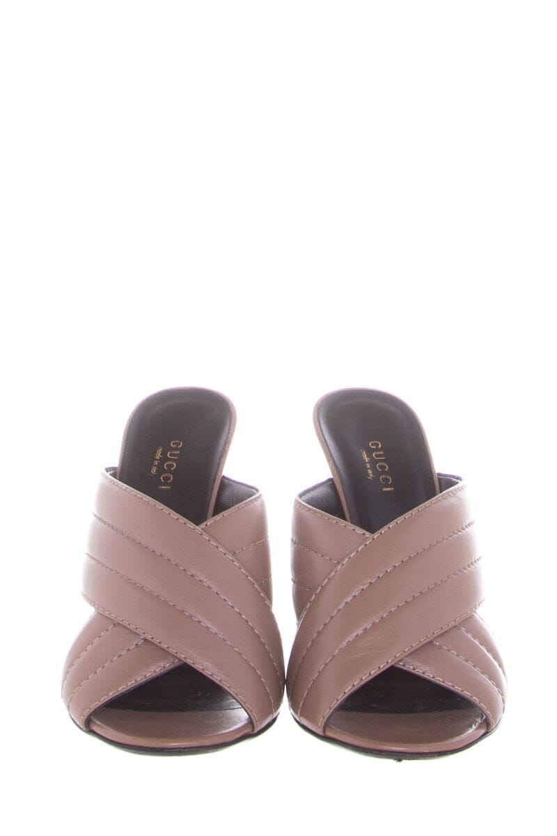 Gucci Webby Taupe Criss Cross Mules SZ 36.5