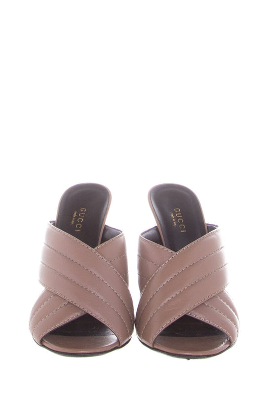 Gucci Webby Taupe Criss Cross Mules SZ 36.5