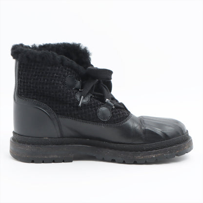 Chanel Coco Wool x Leather Boots 36  Black G32179 Boar
