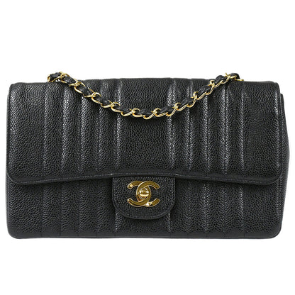 Chanel 1991-1994 Black Caviar Medium Vertical Stitch Classic Single Flap Bag