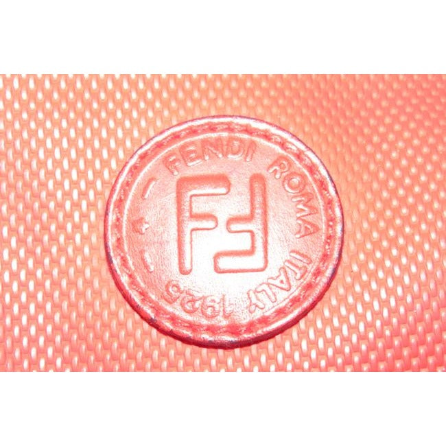Fendi Clutch Textured Porthole Runway Trim Tomato Red Leatherredivory Woven Fabric Tote