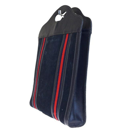 Gucci W Vintage Suedeleather Top Handle Punch Hole Bluerednavy Sherry Stripes Suede And Leather Tote