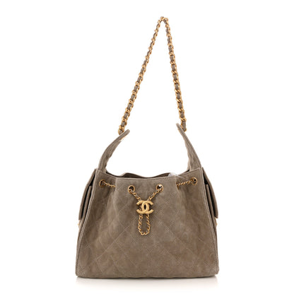 Suede Quilted Small Chanel 25 Handbag Dark Grey