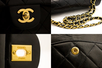 CHANEL 2.55 Double Flap Medium Chain Shoulder Bag Black Lambskin