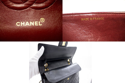 CHANEL 2.55 Double Flap Medium Chain Shoulder Bag Black Lambskin