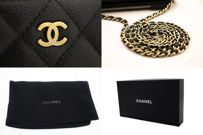 CHANEL Caviar Wallet On Chain WOC Double Zip Chain Shoulder Bag j70