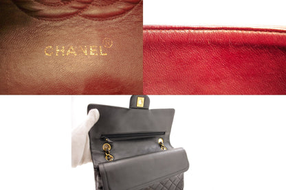 CHANEL Classic Double Flap 10" Chain Shoulder Bag Black Lambskin i68