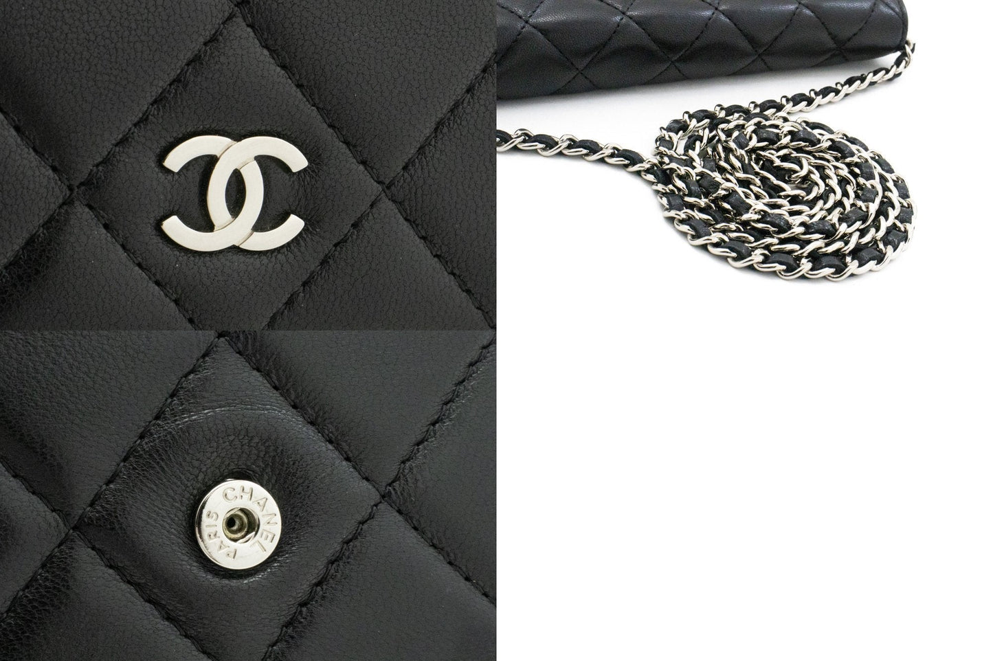 CHANEL Black Classic Wallet On Chain WOC Shoulder Bag Lambskin SV k52