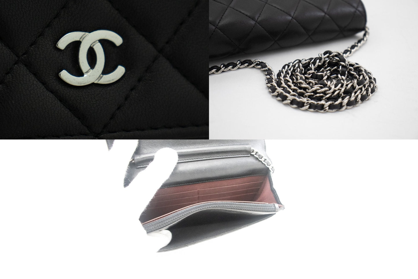 CHANEL Black Classic Wallet On Chain WOC Shoulder Bag Lambskin j35