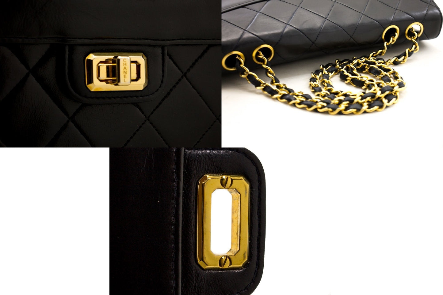 CHANEL Vintage Classic Chain Shoulder Bag Black Quilted Flap Lamb c20