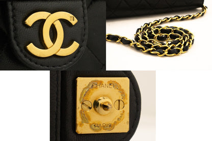 CHANEL Chain Shoulder Bag Clutch Black Quilted Flap Lambskin Purse k05