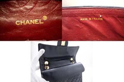 CHANEL 2.55 Double Flap Small Chain Shoulder Bag Black Lambskin