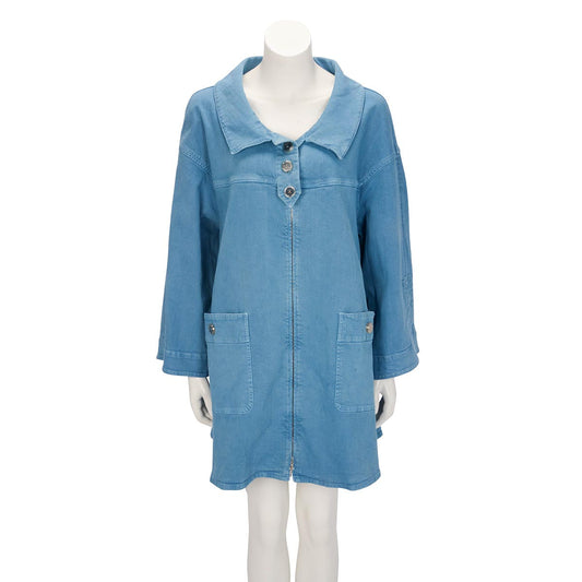 Chanel Sky Blue Cotton Denim Pea Coat FR 50