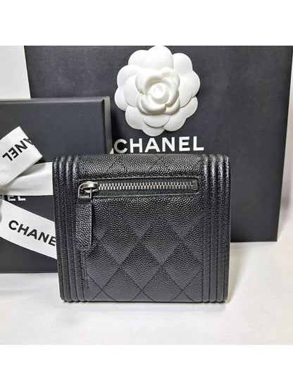 Boy  Small Flap Wallet Caviar Leather & Ruthenium Black Chanel