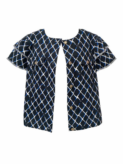 CHANEL Cap Sleeve Black, White & Blue Size US 8 Jacket