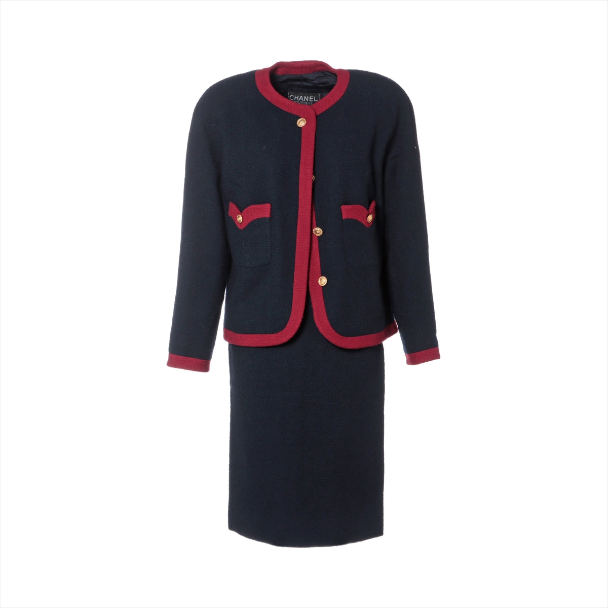 Chanel Coconut Button Vintage Wool Setup 34  Navy x Red 20370 Wicker G Button