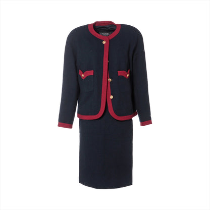 Chanel Coconut Button Vintage Wool Setup 34  Navy x Red 20370 Wicker G Button