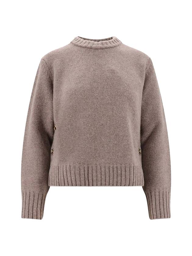 Luxury Bottega Veneta Metal Note Button Wool Knit Top Grey