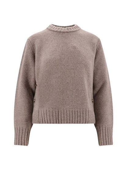Luxury Bottega Veneta Metal Note Button Wool Knit Top Grey