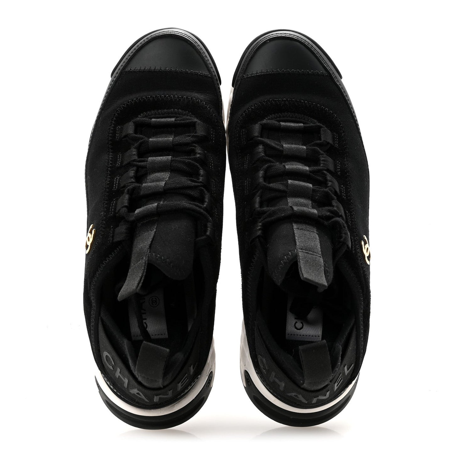 Velvet Calfskin Mixed Fibers CC Sneakers 38 Black