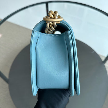 *Calfskin* Boy Old Medium 25CM Calfskin Chevron Leboy Baby Blue GHW No 25