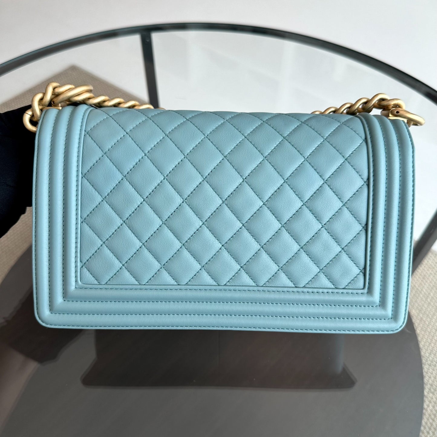 *Calfskin* Boy Old Medium 25CM Quilted Calfskin Leboy Light Blue GHW No 25