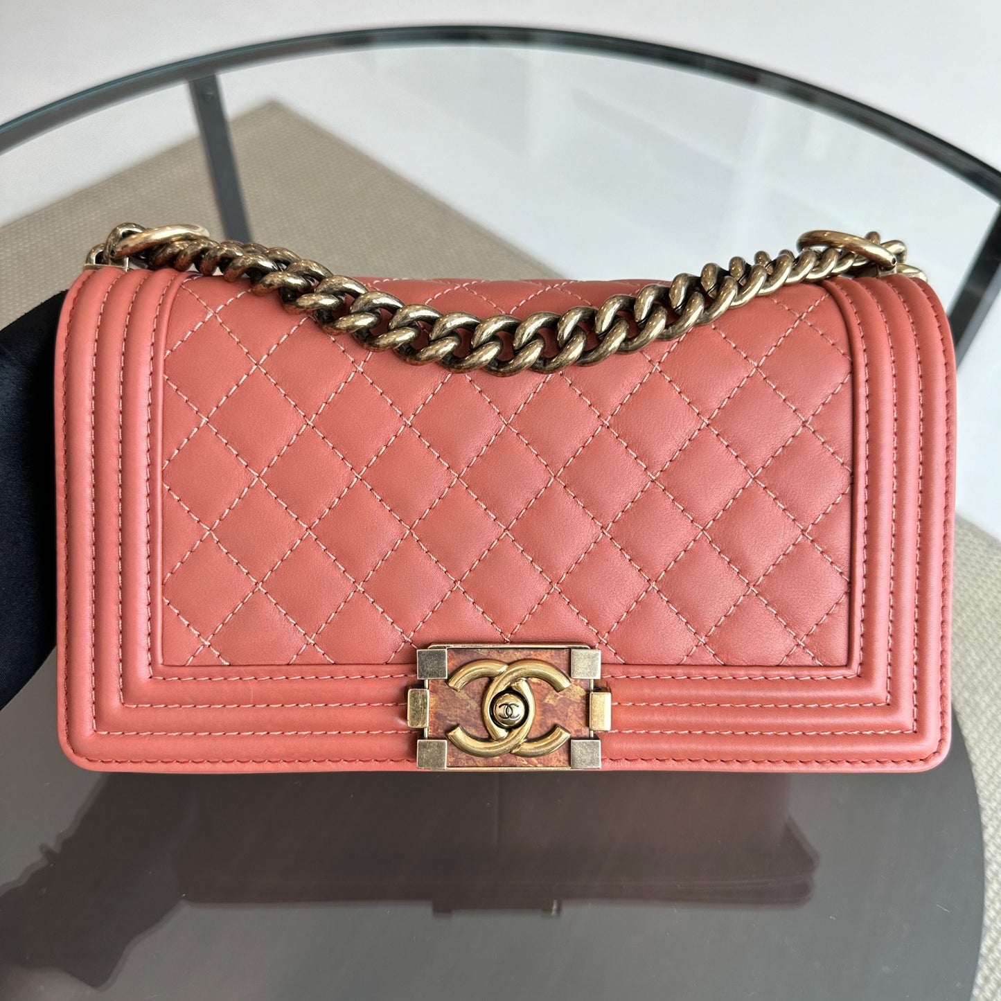 *Calfskin* Boy Old Medium Quilted Smooth Calfskin Leboy Blush AGHW No 20