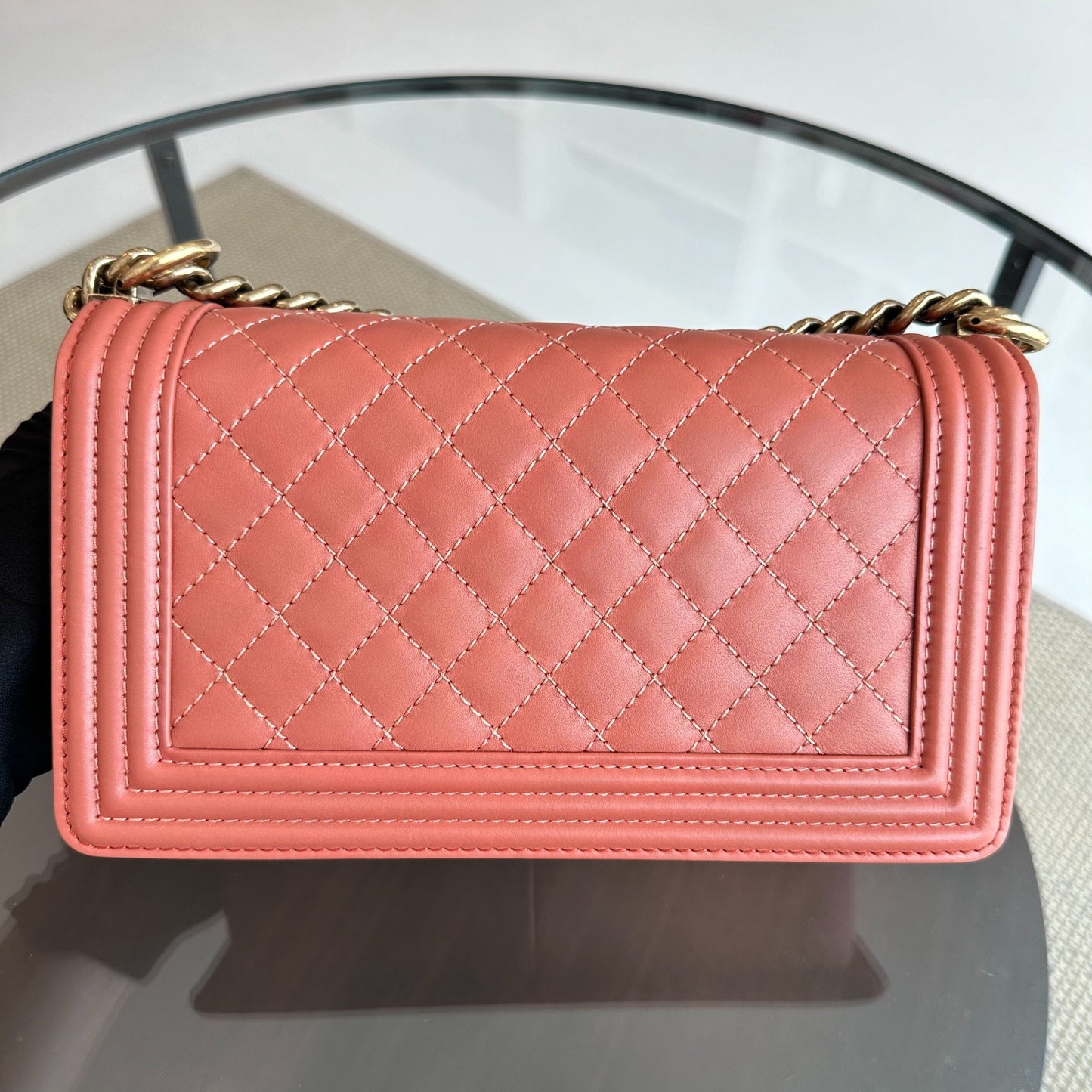 *Calfskin* Boy Old Medium Quilted Smooth Calfskin Leboy Blush AGHW No 20