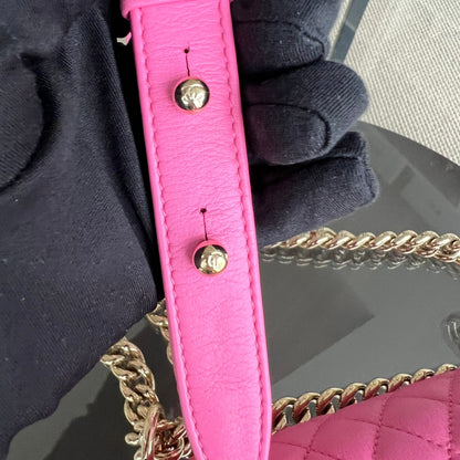 *Calfskin* Boy Small 20CM Quilted Calfskin Sakura Pink Leboy Golden Hardware Series 26