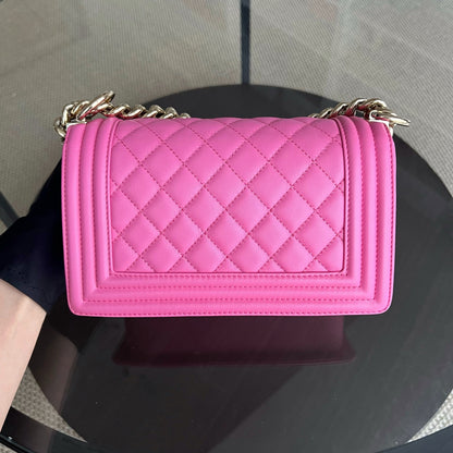 *Calfskin* Boy Small 20CM Quilted Calfskin Sakura Pink Leboy Golden Hardware Series 26
