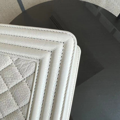 *Calfskin* Boy Small Quilted Grained Calfskin Cream White Leboy Golden Hardware Series 20