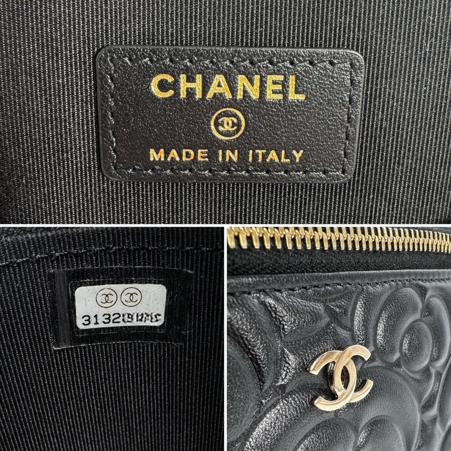 Chanel 2021 Black Camellia Vanity Case w/ Chain