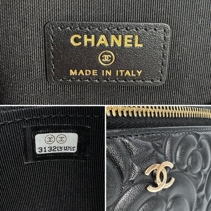 Chanel 2021 Black Camellia Vanity Case w/ Chain