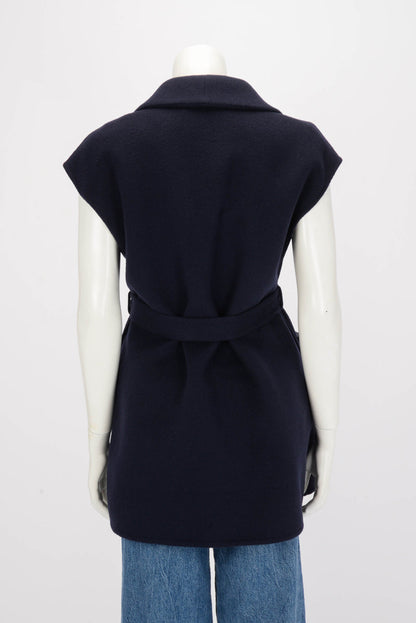 Dior Navy Wool Double Face Sleeveless Belted Coat FR 40