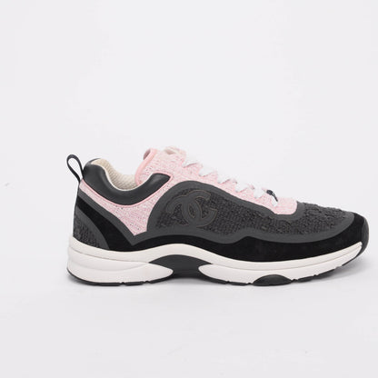 Chanel Grey & Pink Tweed CC Sneakers 42
