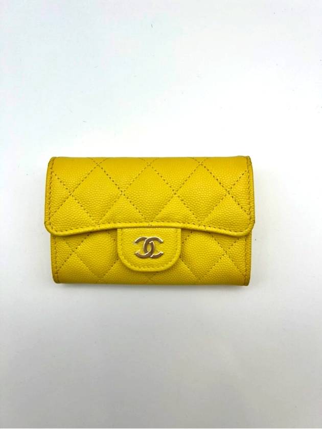 Classic Gold Logo Caviar Card Wallet Yellow Chanel