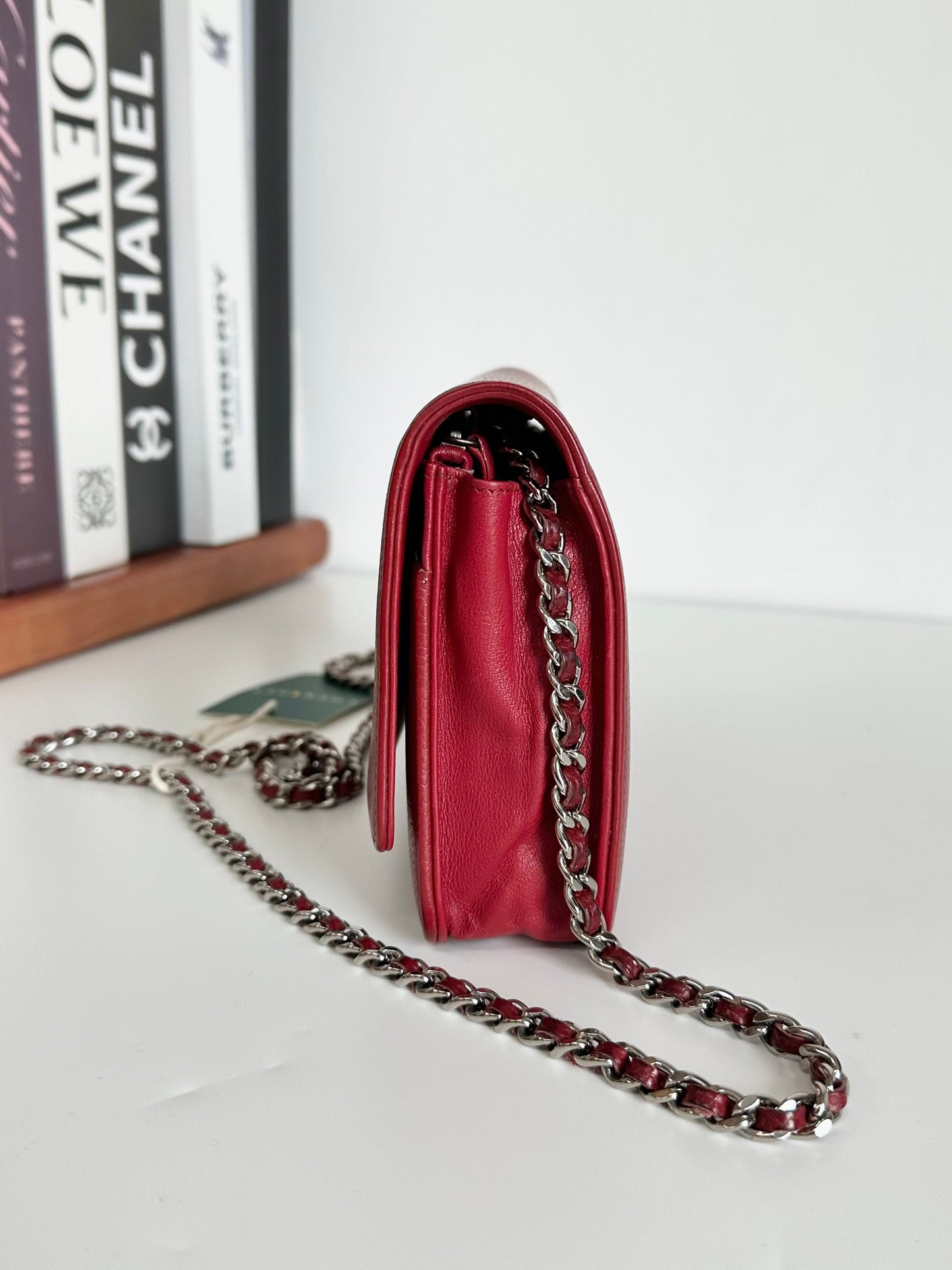 CHANEL Caviar Timeless CC Wallet on Chain WOC Red #BE