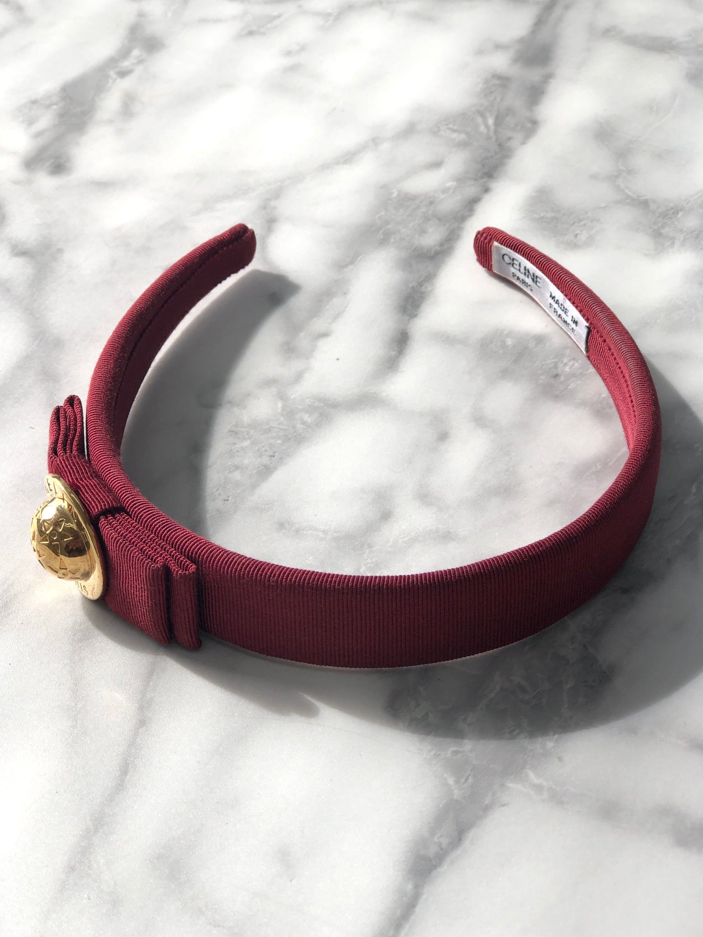 CELINE Starball Ribbon Fabric headband burgundy Vintage hjb2bi