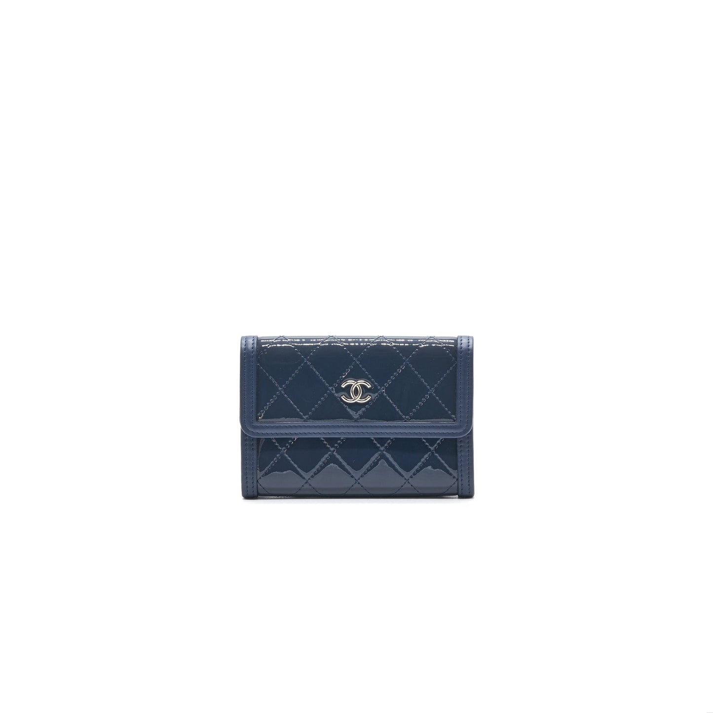 Chanel Flap Wallet Patent Leather Dark Blue Serial 20