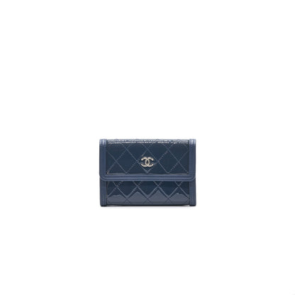 Chanel Flap Wallet Patent Leather Dark Blue Serial 20