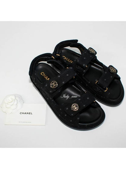 Printed Denim VelcroSandals Black Chanel