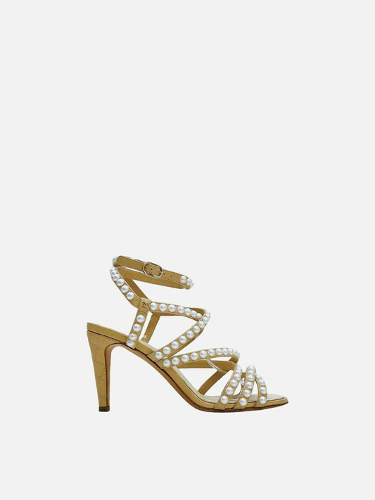 CHANEL Beige & White Size EU 38 Heeled Sandals