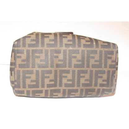 Fendi Ltd Ed Structured Lunchbox Purse Tobacco Zucca Print Leather Satchel