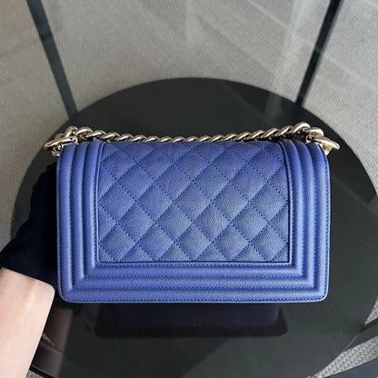 *Series 30* Caviar Boy Small Quilted Grained Calfskin Leboy Dark Blue Golden Hardware Series 30